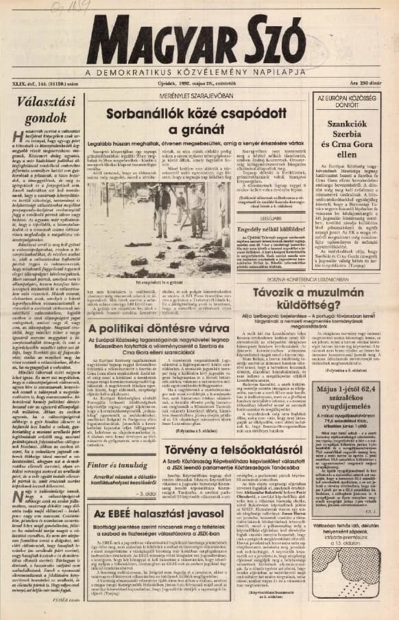 Magyar Szó, 49. évf. 1992. május 28. 144. sz. 1–16. oldal