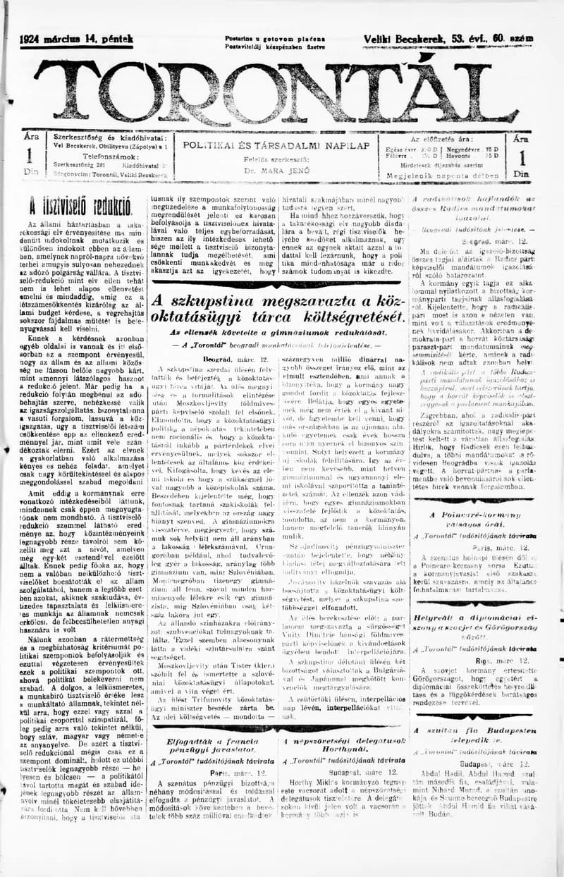 Torontál, 53. évf. 1924. március 14. 60. sz.