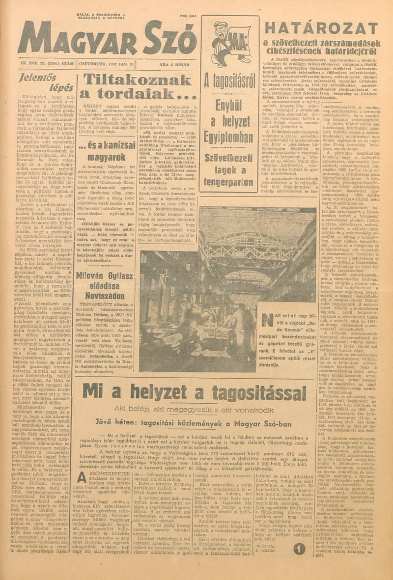Magyar Szó, 9. évf. 1952. január 31. 26. sz. 1–6. oldal
