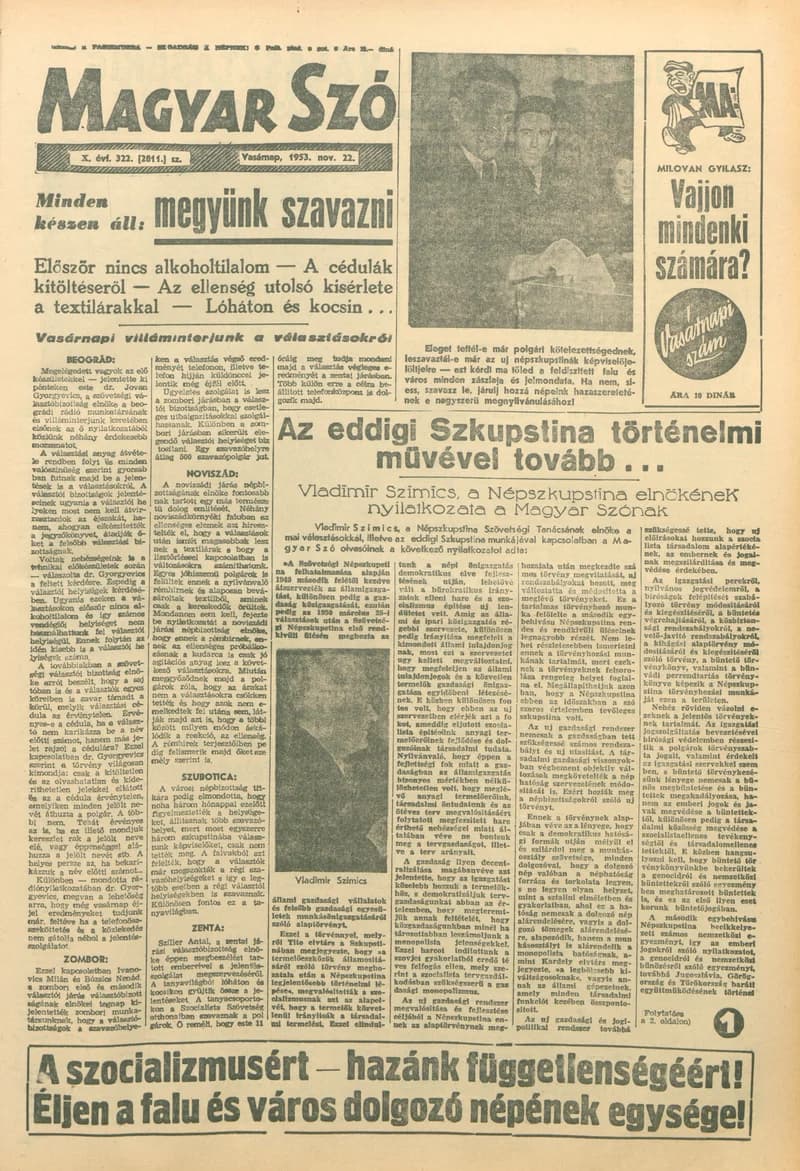 Magyar Szó, 10. évf. 1953. november 22. 322. sz. 1–14. oldal