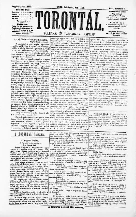 Torontál, 24. évf. 1895. november 5. 254. sz.