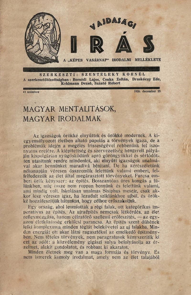 Vajdasági Írás, 1. évf. 1928. december 23. 43. sz. 417–462. oldal