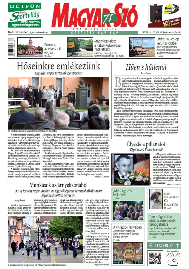 Magyar Szó, 76. évf. 2019. október 5. – 6. 232. sz. 1–44. oldal