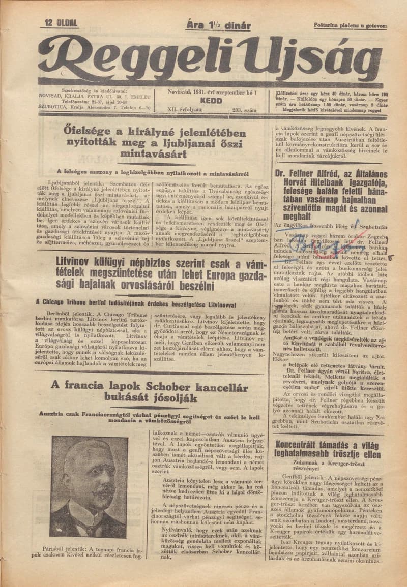 Reggeli Újság, 12. évf. 1931. szeptember 1. 203. sz.