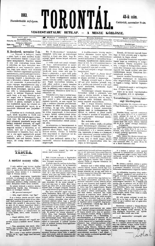 Torontál, 12. évf. 1883. november 8. 45. sz.