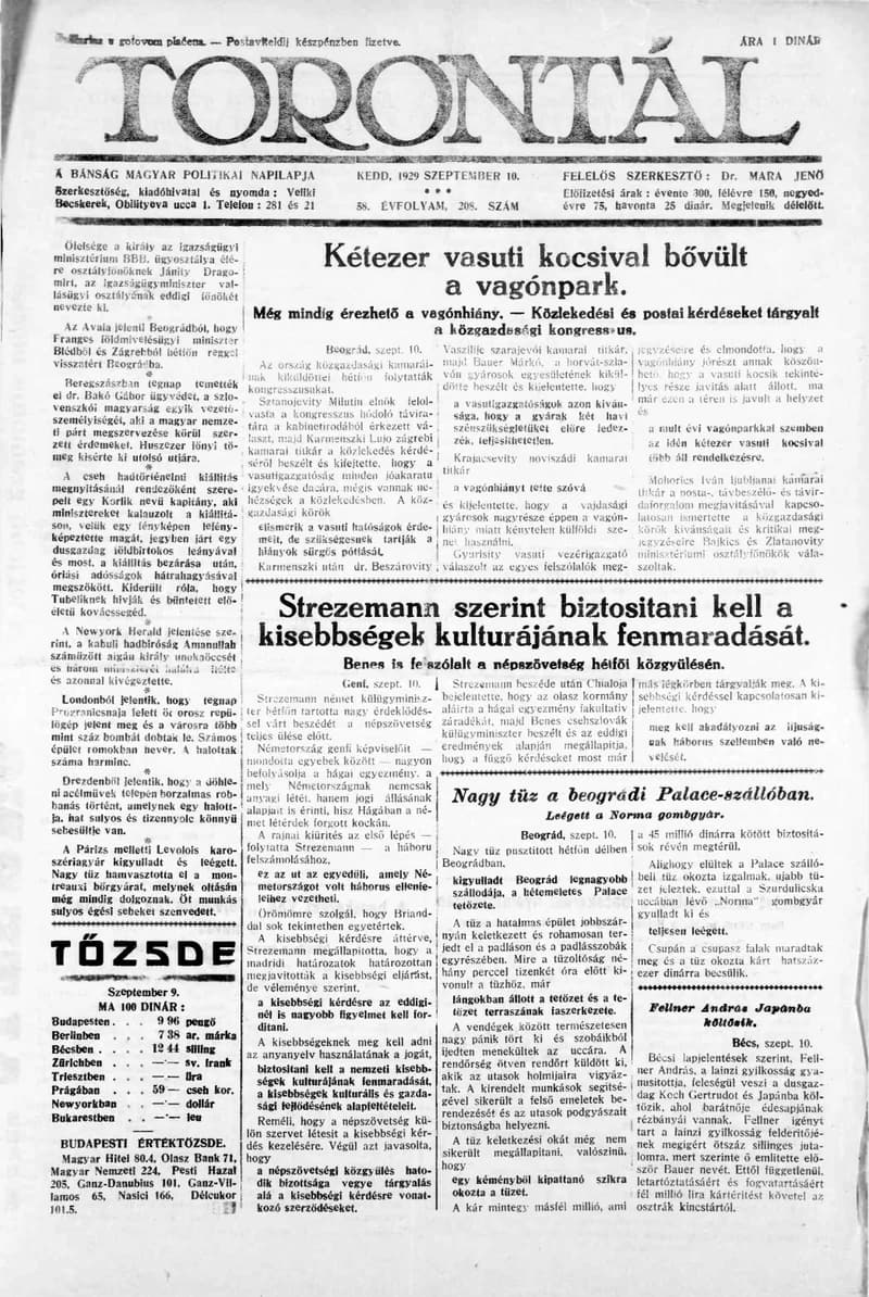 Torontál, 58. évf. 1929. szeptember 10. 208. sz.