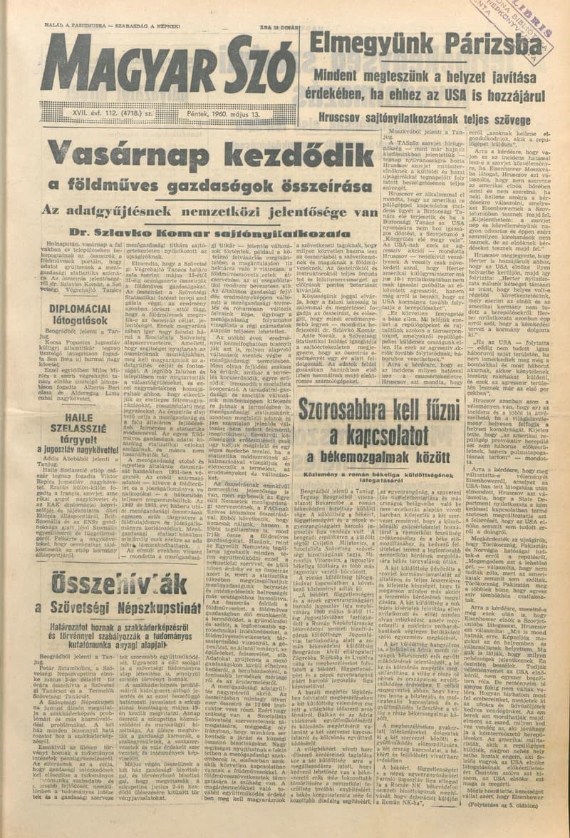 Magyar Szó, 17. évf. 1960. május 13. 112. sz. 1–12. oldal