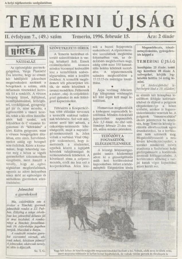 Temerini Újság, 2. évf. 1996. február 15. 7. sz.