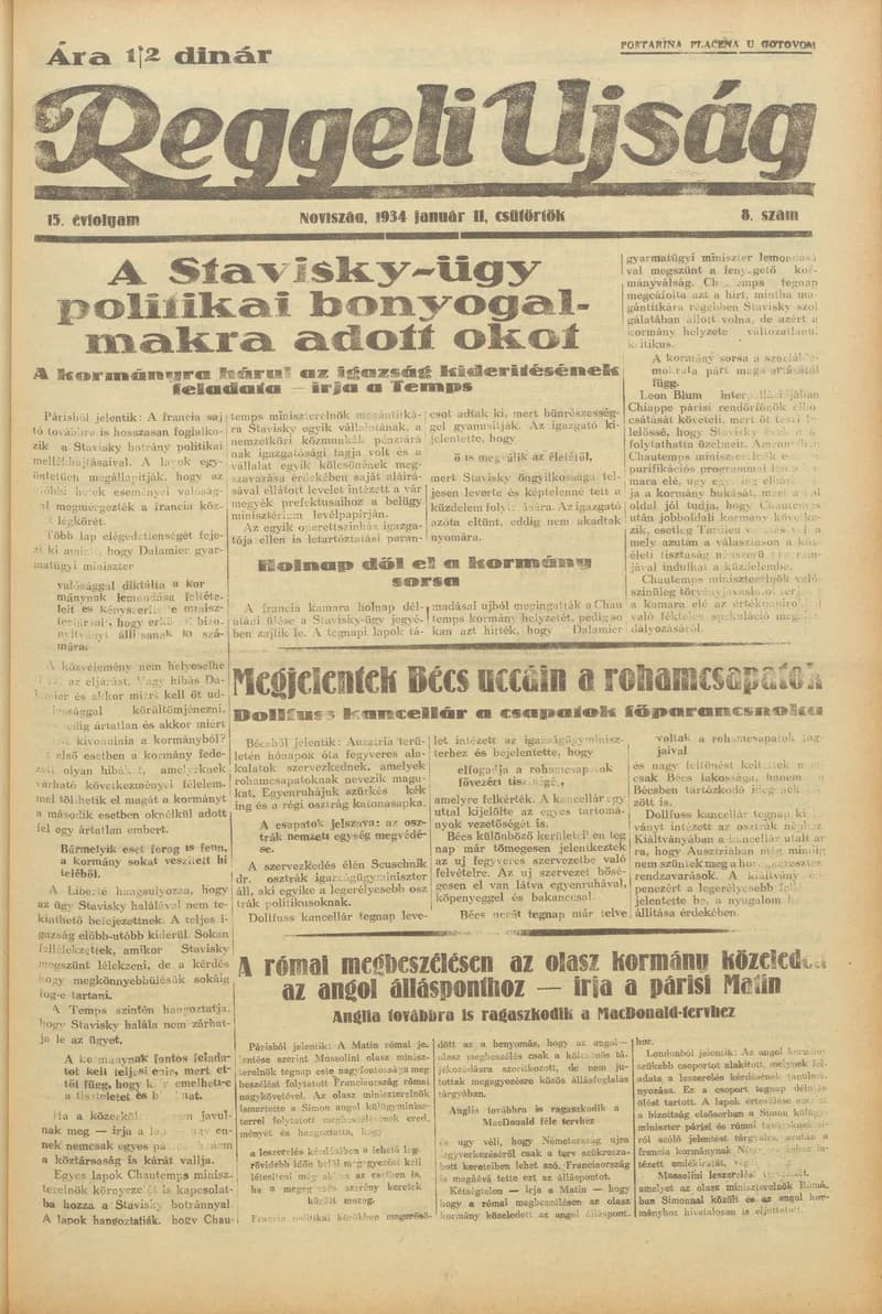 Reggeli Újság, 15. évf. 1934. január 11. 8. sz.