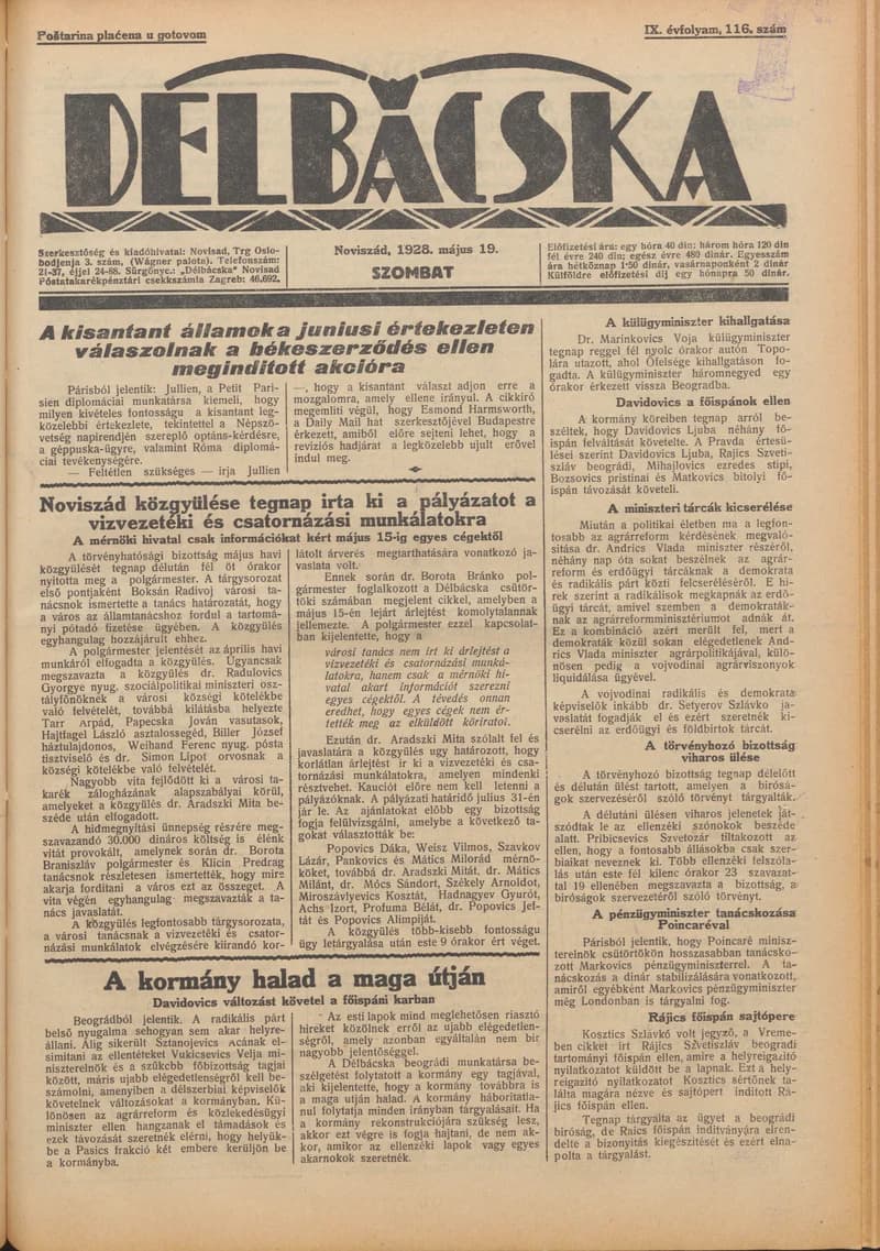 Délbácska, 9. évf. 1928. május 19. 116. sz.