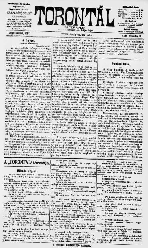 Torontál, 26. évf. 1897. december 6. 279. sz.