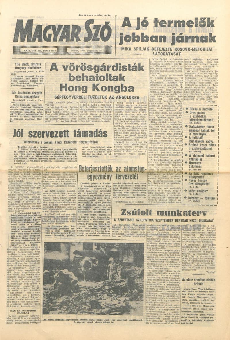 Magyar Szó, 24. évf. 1967. augusztus 25. 233. sz. 1–12. oldal
