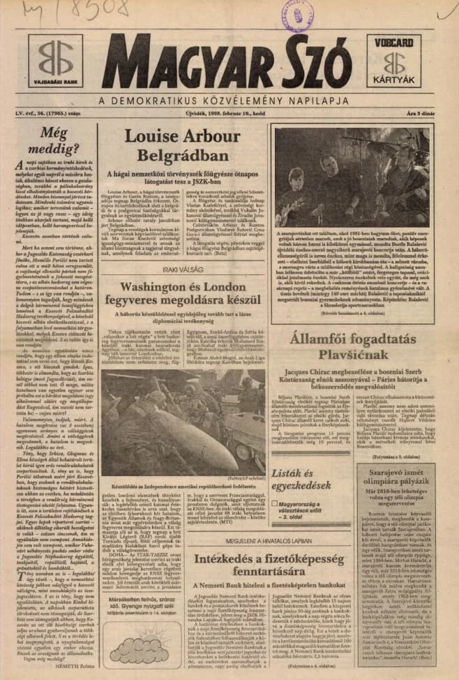 Magyar Szó, 55. évf. 1998. február 10. 36. sz. 1–16. oldal