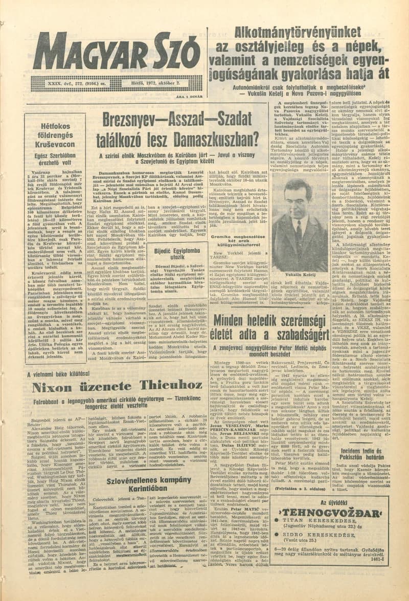 Magyar Szó, 29. évf. 1972. október 2. 272. sz. 1–10. oldal