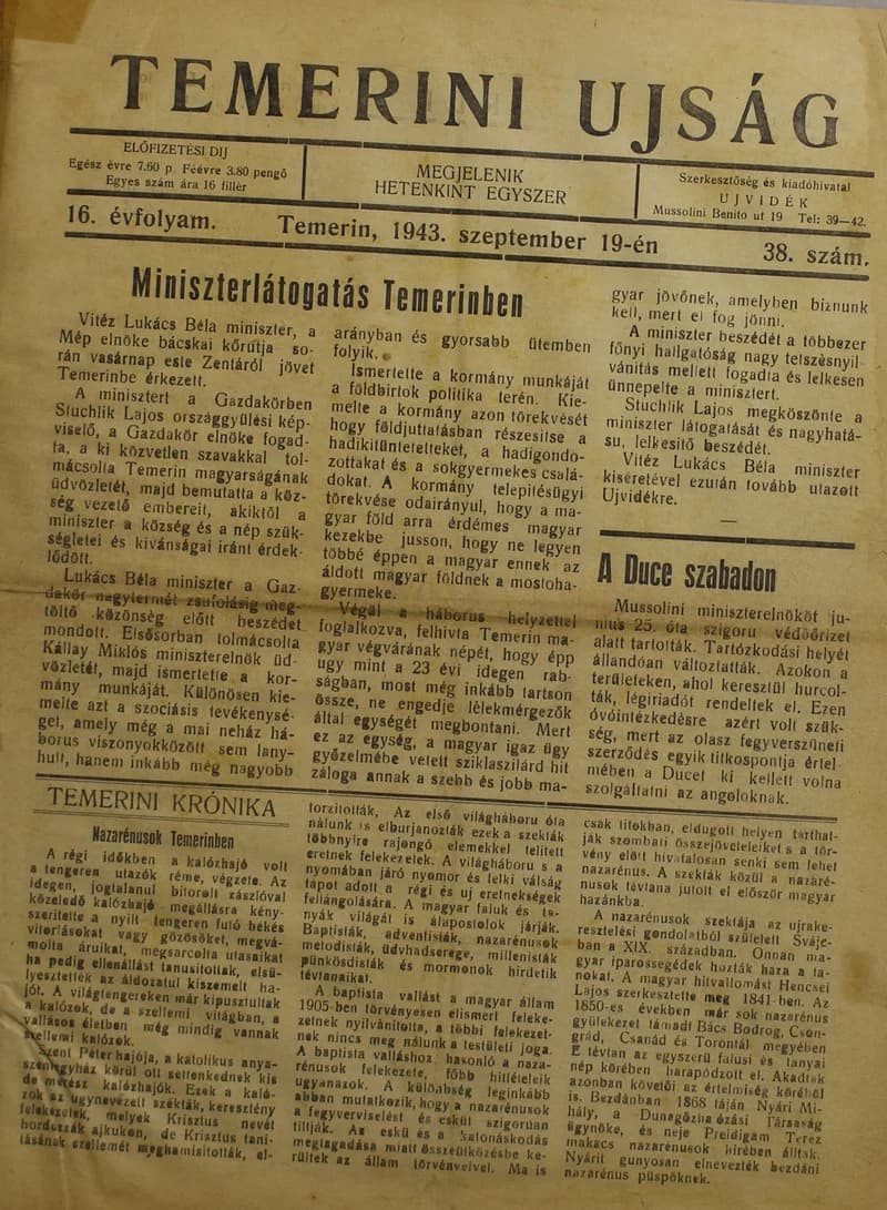 Temerini Újság 1928-1944, 16. évf. 1943. szeptember 19. 38. sz.
