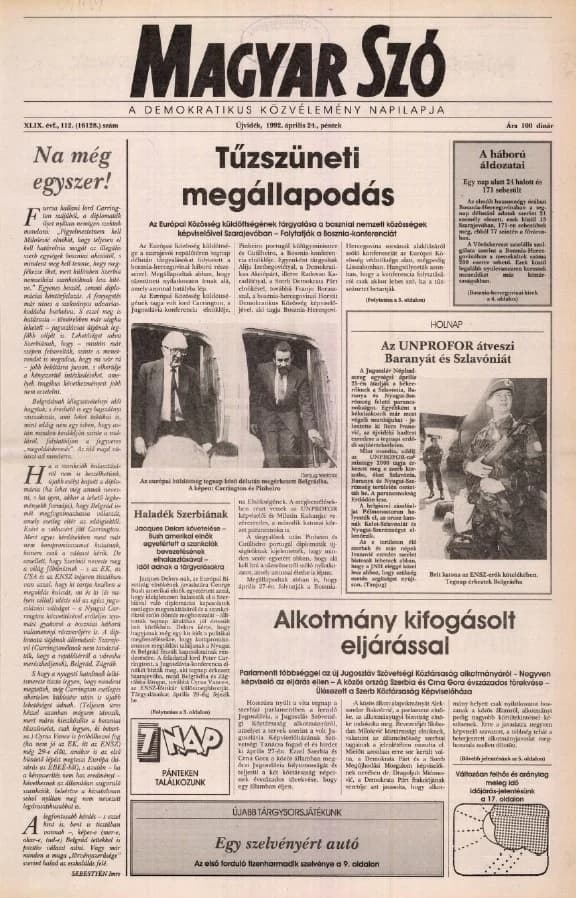 Magyar Szó, 49. évf. 1992. április 24. 112. sz. 1–20. oldal