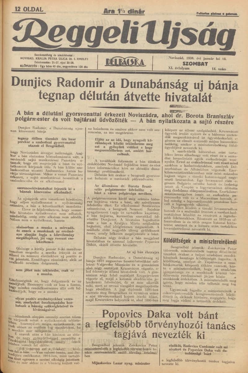 Reggeli Újság, 11. évf. 1930. január 18. 14. sz.