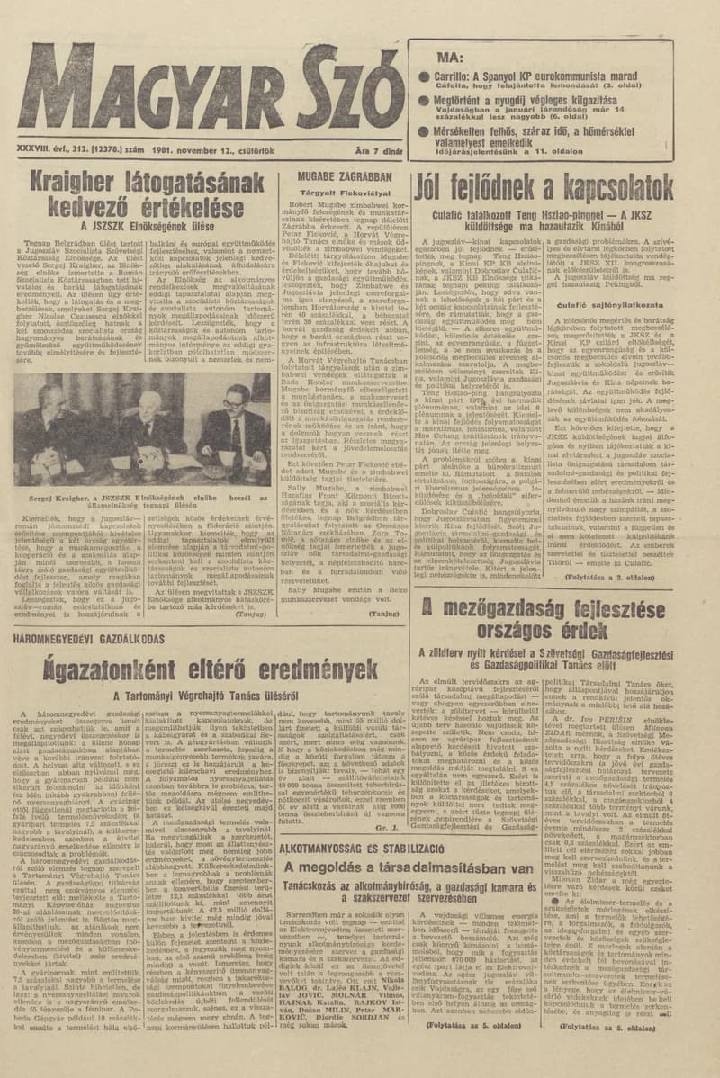 Magyar Szó, 38. évf. 1981. november 12. 312. sz.