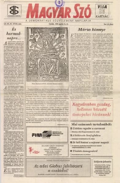 Magyar Szó, 52. évf. 1995. április 15. – 16. 88. sz. 1–32. oldal