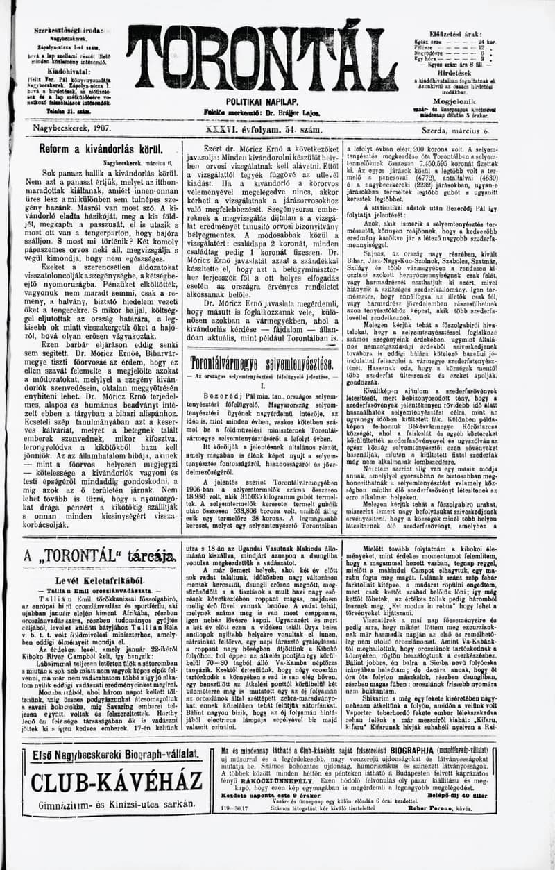 Torontál, 36. évf. 1907. március 6. 54. sz.