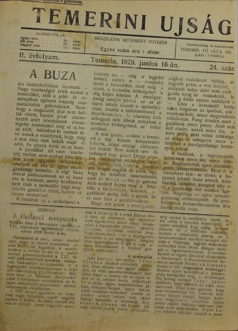Temerini Újság 1928-1944, 2. évf. 1929. június 16. 24. sz.