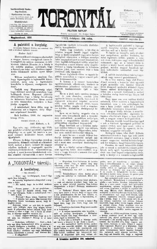 Torontál, 29. évf. 1900. augusztus 25. 194. sz.
