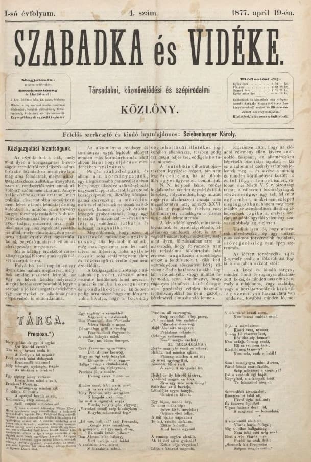Szabadka és vidéke, 1. évf. 1877. április 19. 4. sz.