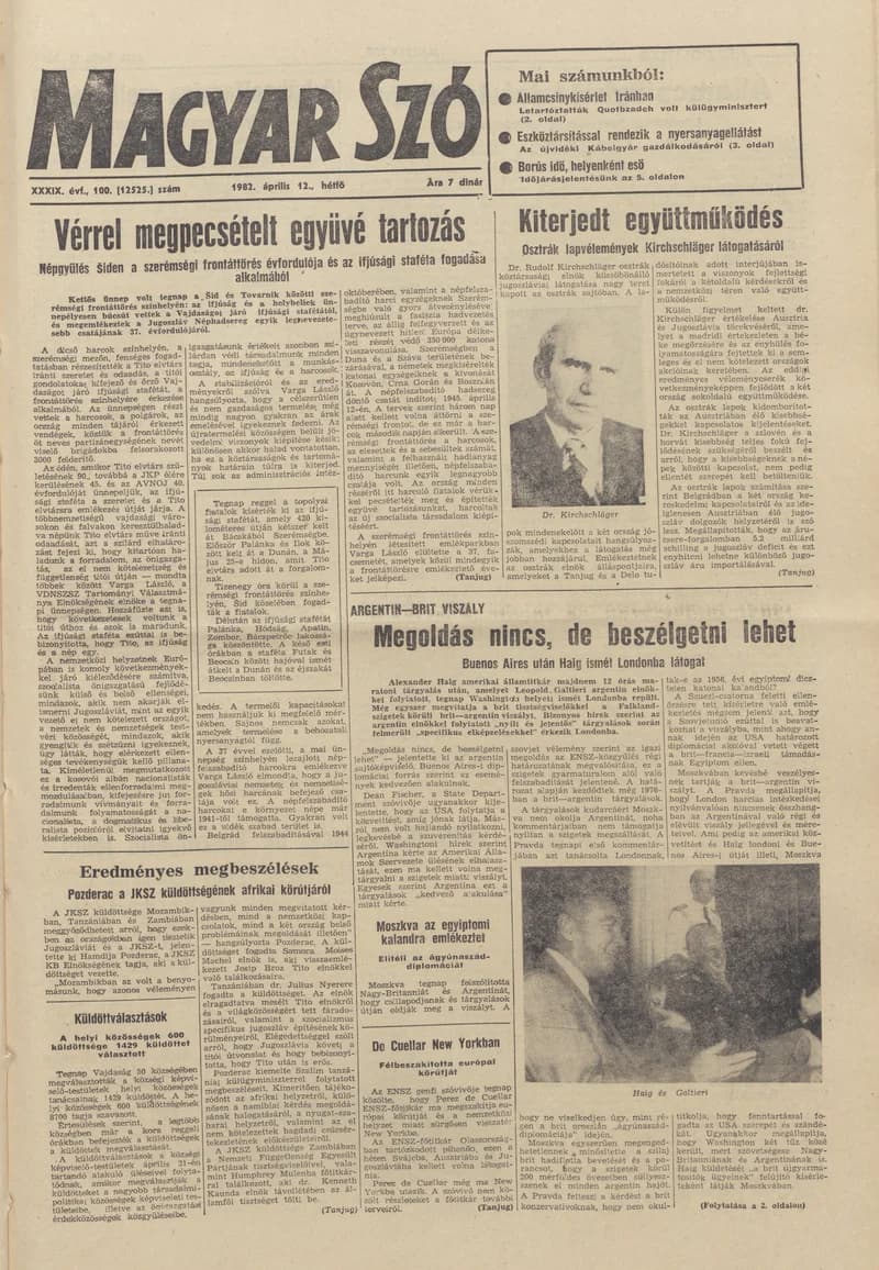 Magyar Szó, 39. évf. 1982. április 12. 100. sz. 1–8. oldal