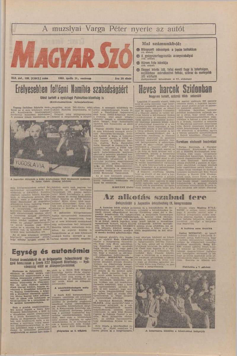 Magyar Szó, 42. évf. 1985. április 21. 109. sz. 1–32. oldal