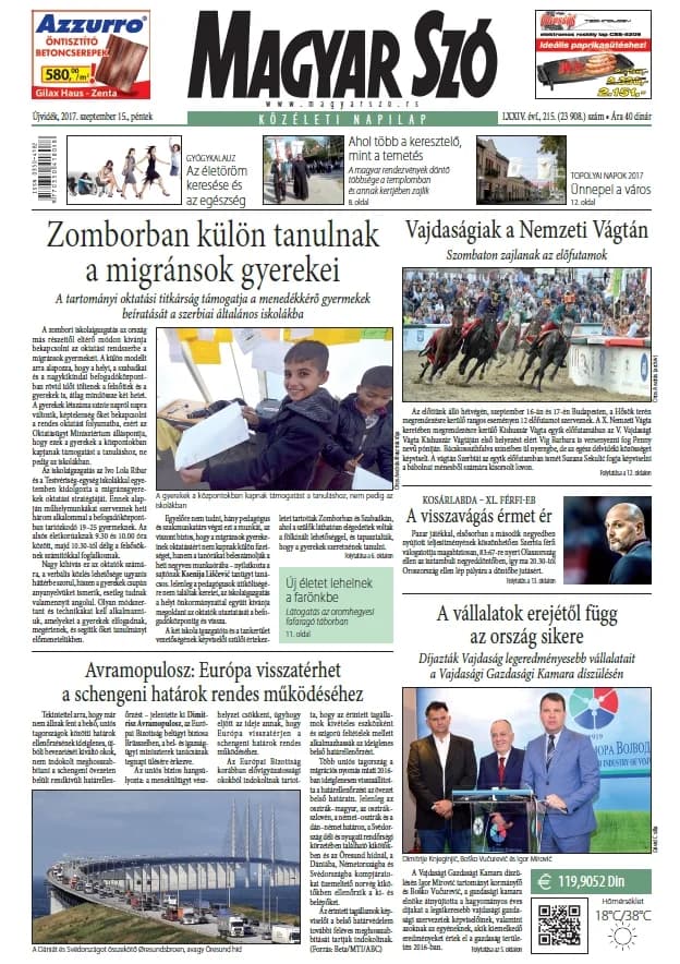 Magyar Szó, 74. évf. 2017. szeptember 15. 215. sz. 1–16. oldal