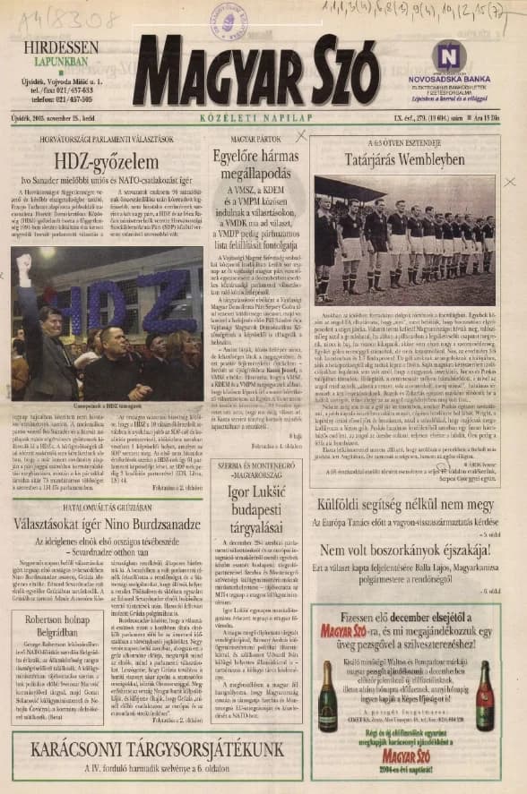 Magyar Szó, 60. évf. 2003. november 25. 279. sz. 1–20. oldal