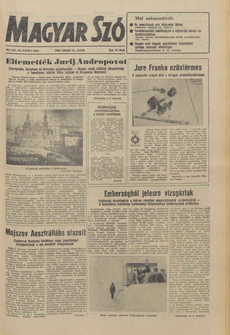 Magyar Szó, 41. évf. 1984. február 15. 44. sz. 1–24. oldal