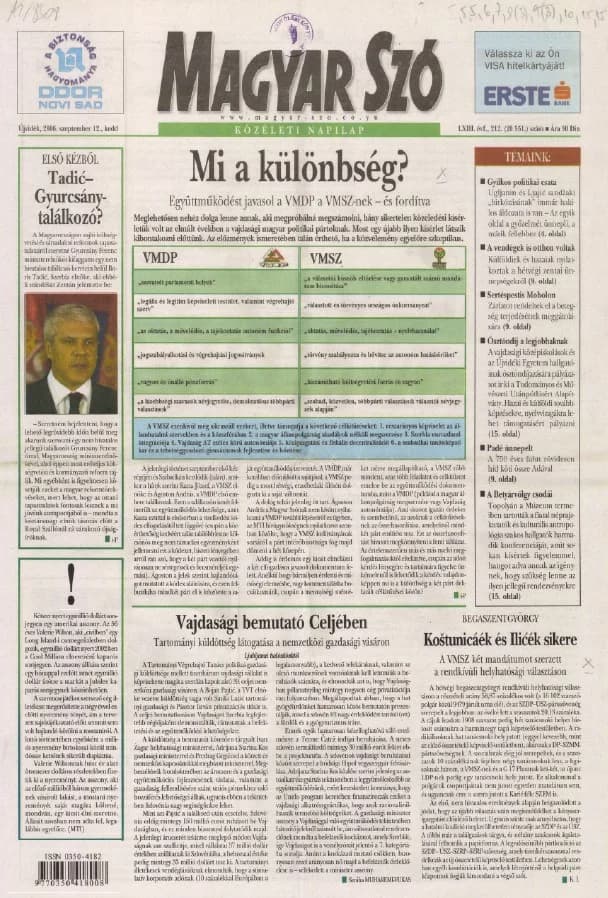 Magyar Szó, 63. évf. 2006. szeptember 12. 212. sz. 1–20. oldal