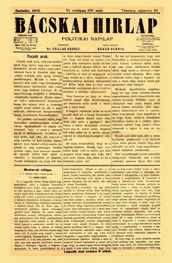 Bácskai Hirlap, 6. évf. 1902. augusztus 10. 160. sz.