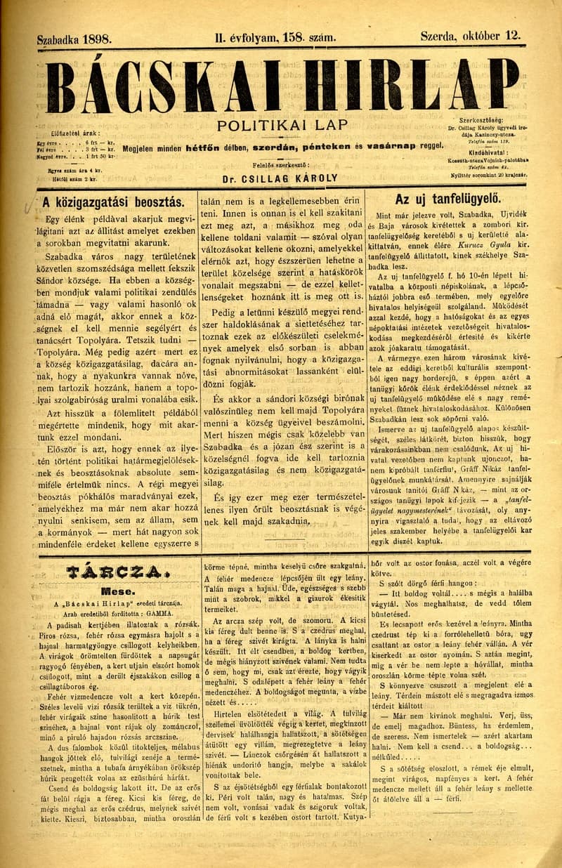Bácskai Hirlap, 2. évf. 1898. október 12. 158. sz. 1–4. oldal