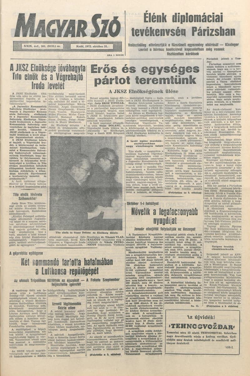 Magyar Szó, 29. évf. 1972. október 31. 301. sz. 1–20. oldal