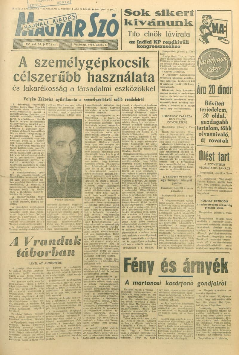 Magyar Szó, 15. évf. 1958. április 6. 94. sz. 1–18. oldal