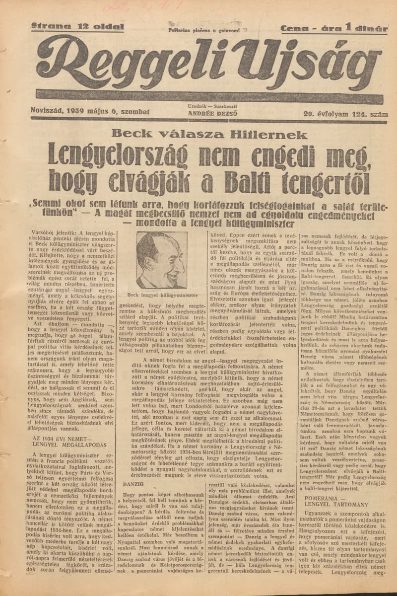 Reggeli Újság, 20. évf. 1939. május 6. 124. sz.