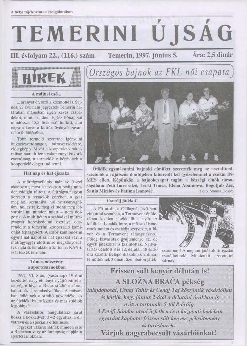 Temerini Újság, 3. évf. 1997. június 5. 22. sz.