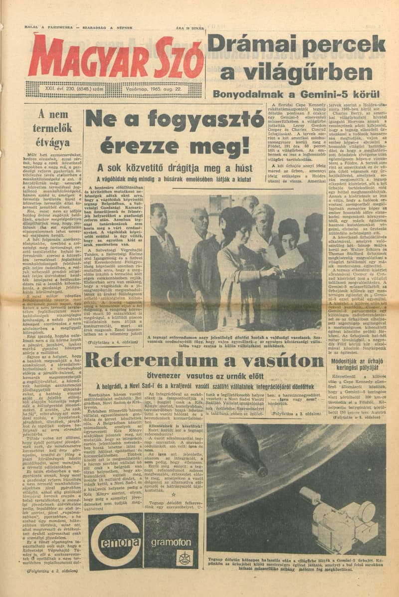 Magyar Szó, 22. évf. 1965. augusztus 22. 230. sz. 1–24. oldal