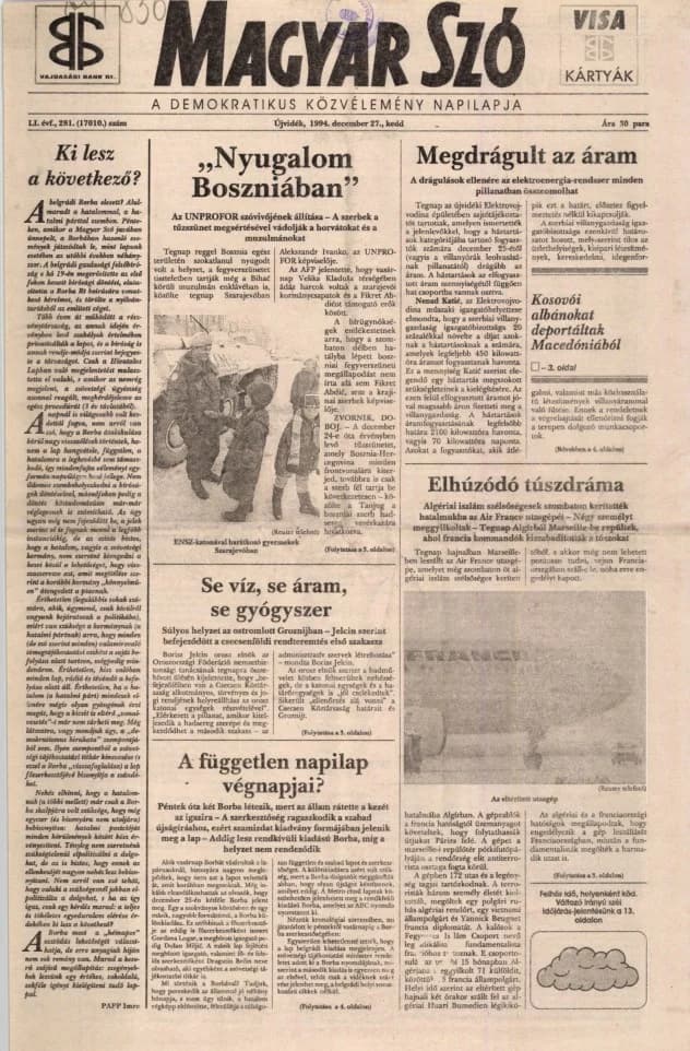 Magyar Szó, 51. évf. 1994. december 27. 281. sz. 1–16. oldal