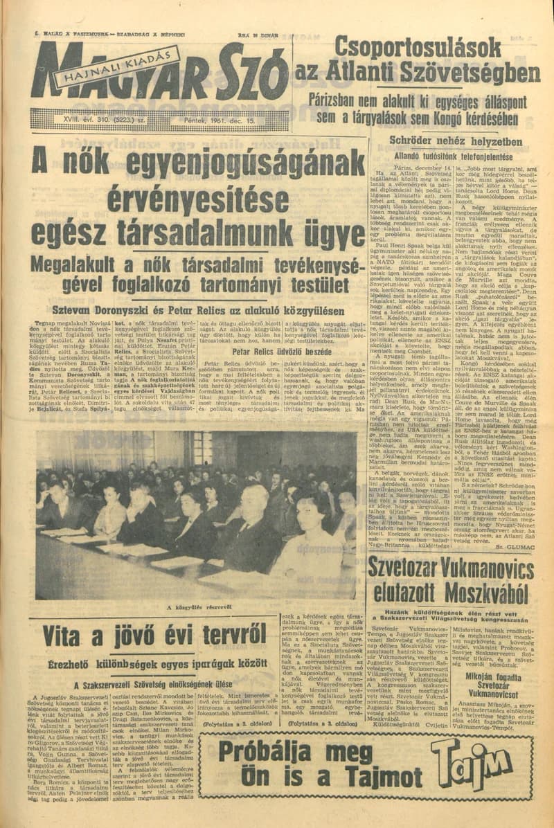Magyar Szó, 18. évf. 1961. december 15. 310. sz. 1–14. oldal