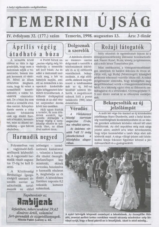 Temerini Újság, 4. évf. 1998. augusztus 13. 32. sz.