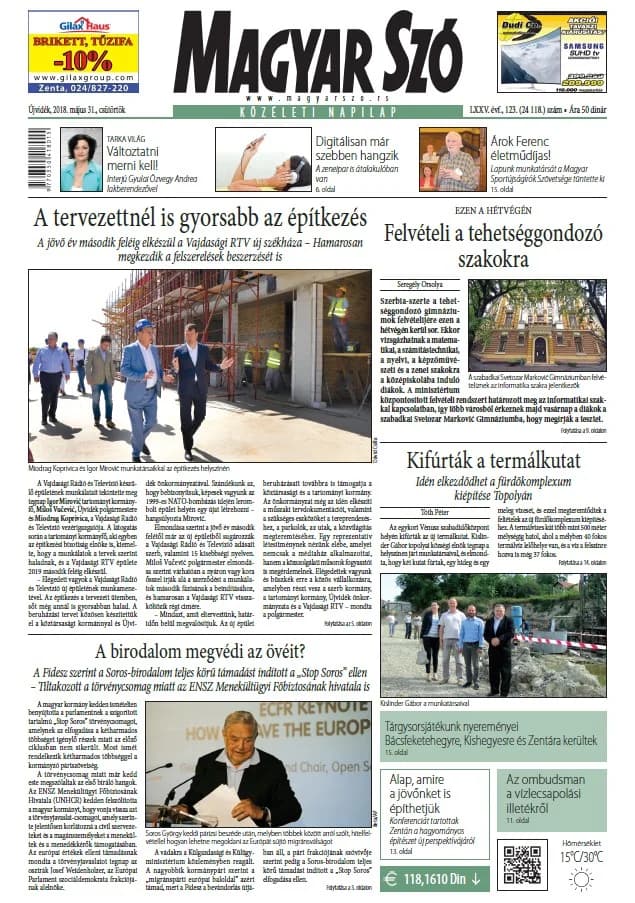 Magyar Szó, 75. évf. 2018. május 31. 123. sz. 1–20. oldal