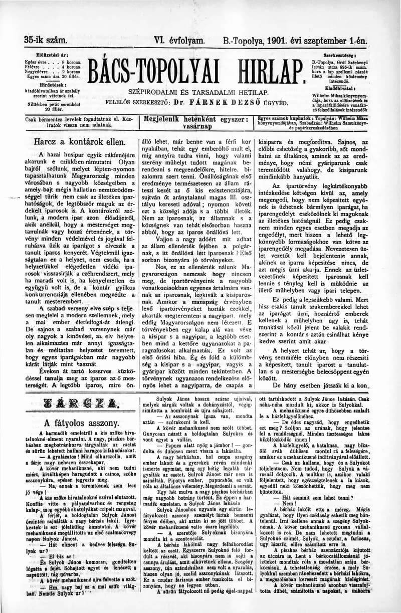 Bács-Topolyai Hirlap, 6. évf. 1901. szeptember 1. 35. sz.