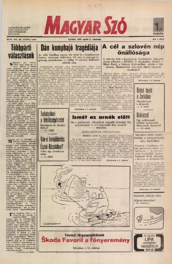 Magyar Szó, 47. évf. 1990. április 8. 96. sz. 1–36. oldal