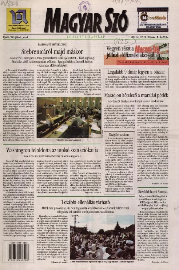 Magyar Szó, 62. évf. 2005. július 1. 152. sz. 1–20. oldal