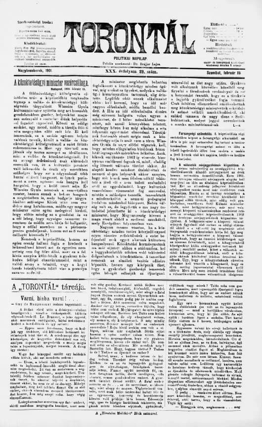Torontál, 30. évf. 1901. február 16. 39. sz.