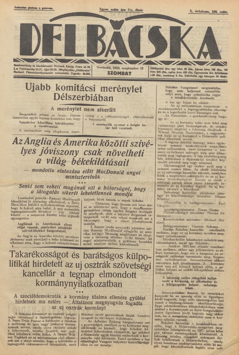 Délbácska, 10. évf. 1929. szeptember 28. 226. sz.