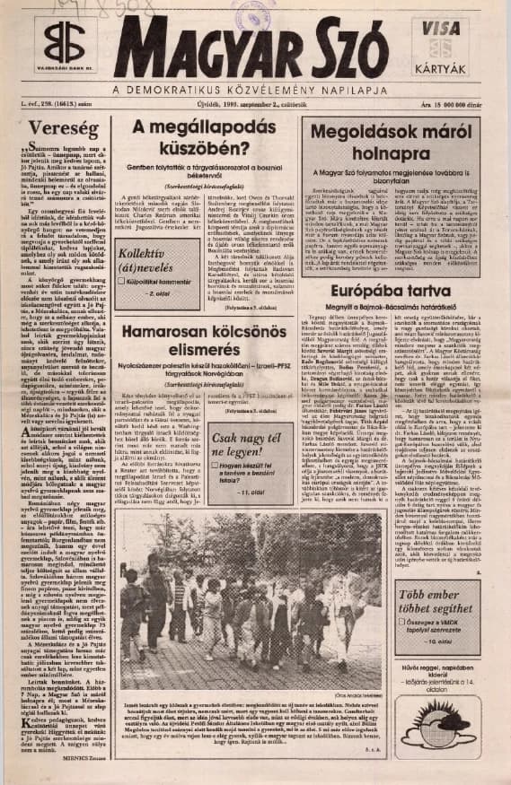 Magyar Szó, 50. évf. 1993. szeptember 2. 238. sz. 1–16. oldal